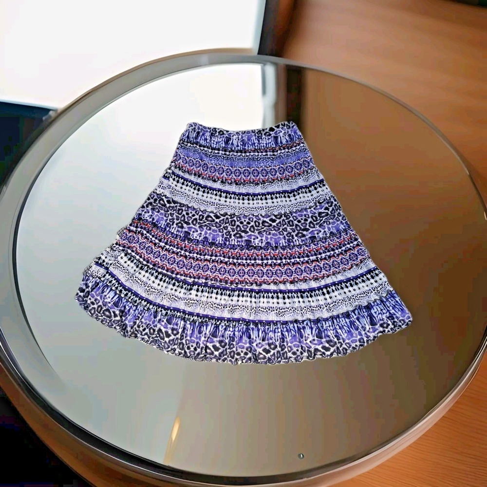 JM Collection Skirt PL Purple Midi Length Tiered Elastic Waist Lettuce Hem Nylon